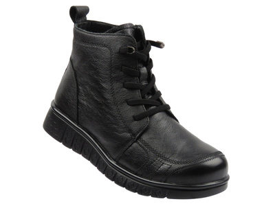 Skórzane botki damskie ocieplane czarne Cambell 25-15302