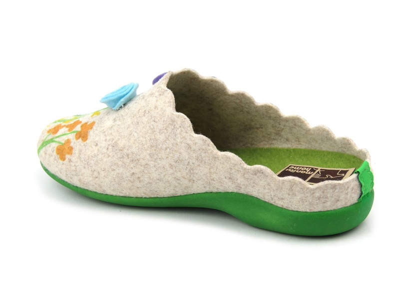 Ciepłe kapcie damskie z kwiatami - MANITU 320051-08, beżowe