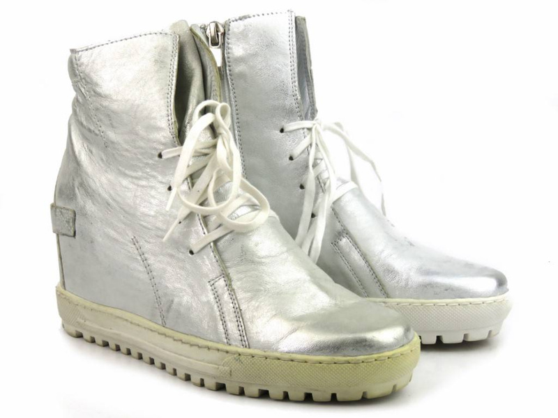 Sneakersy, botki damskie na ukrytym koturnie - Eksbut 3975, srebrne