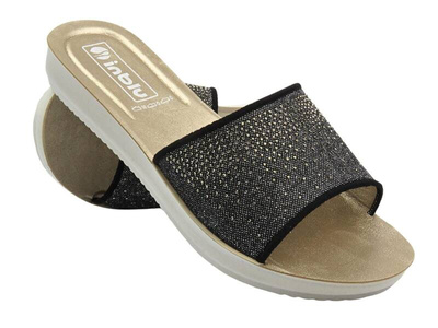 Klapki Damskie Z Cekinami INBLU Mimi Czarne Wsuwane