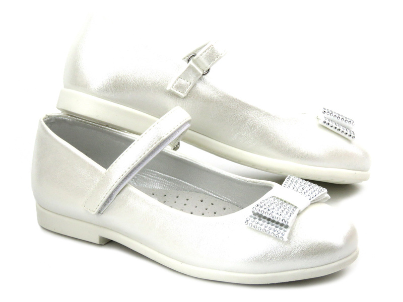 Eleganckie buty, czółenka komunijne na obcasie - Wojtyłko 22018, białe 