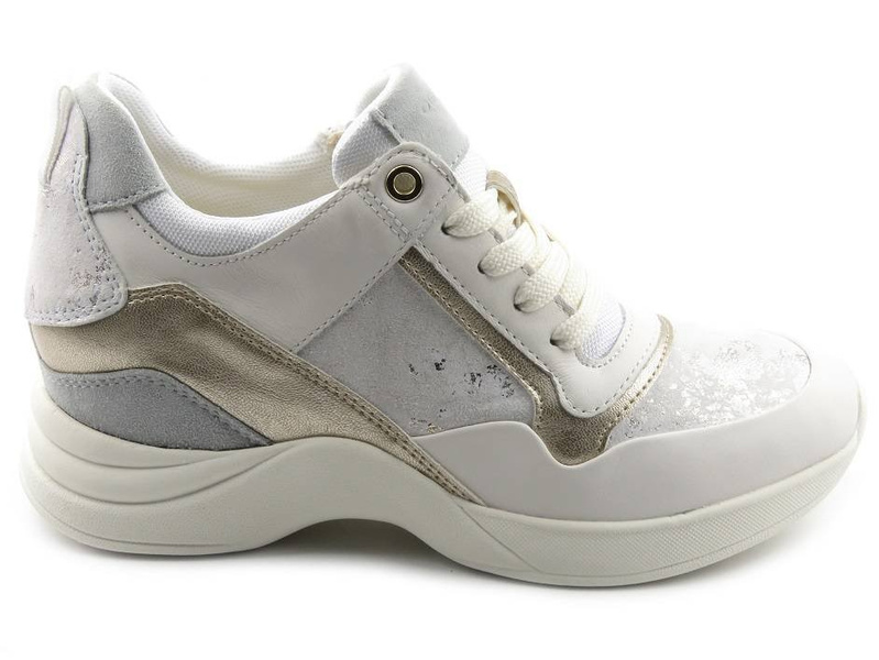 Bardzo wygodne sneakersy damskie na ukrytym koturnie - GEOX Respira D04HVA, białe