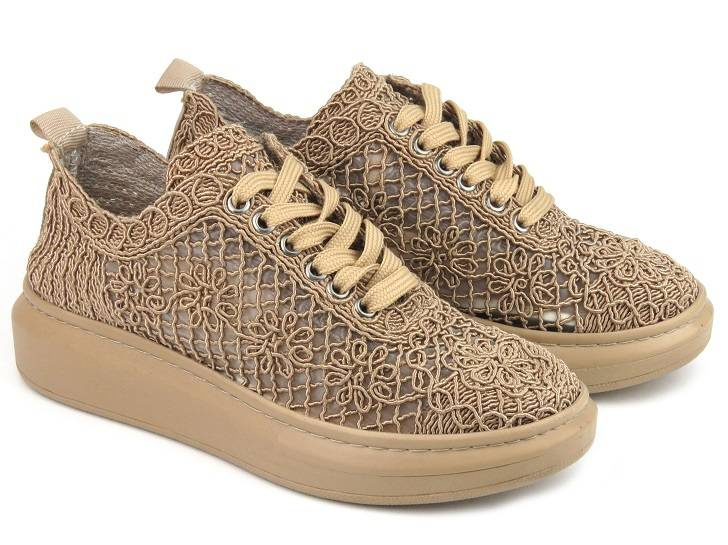 Koronkowe półbuty damskie - Artiker 50C1118, brązowe