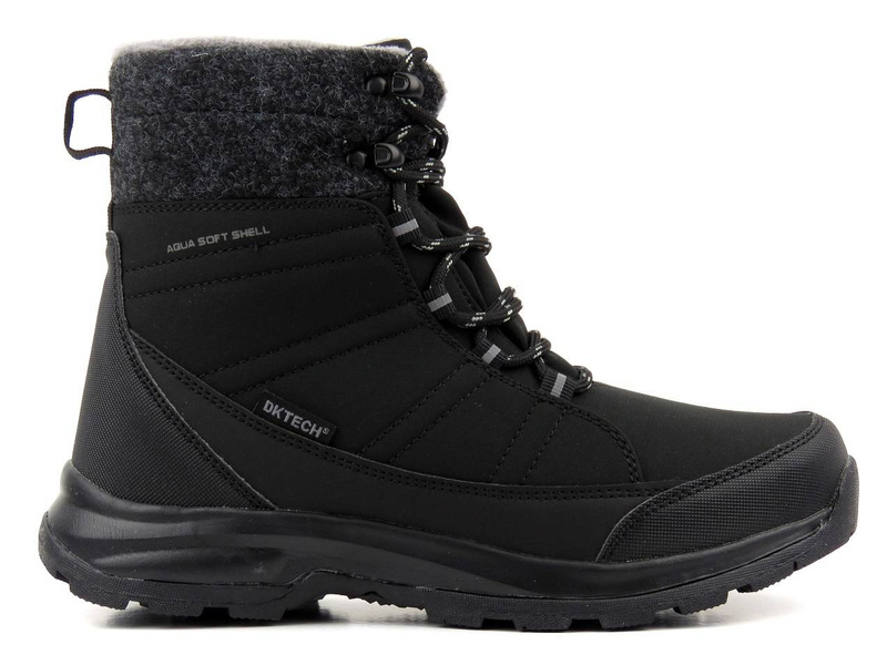 Śniegowce, buty zimowe damskie z materiałem Softshell - DK TECH 2104, czarno-szare