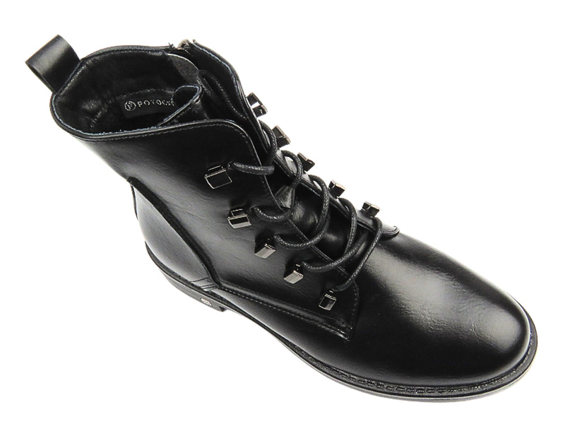 Ocieplane Botki Damskie - Potocki 24-12456 Czarne Na Zamek