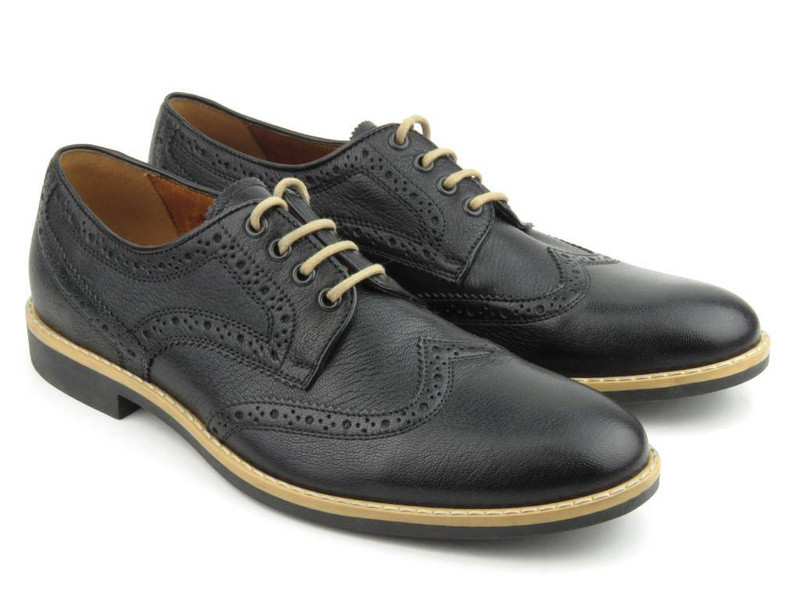 Skórzane lekkie półbuty męskie - CONHPOL 6169-1069, czarny