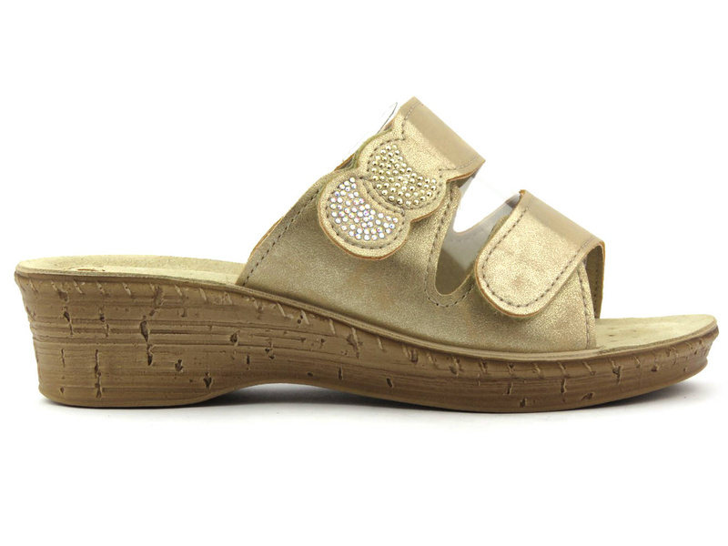 Klapki damskie z paskami na rzep - INBLU 26-75, piaskowe