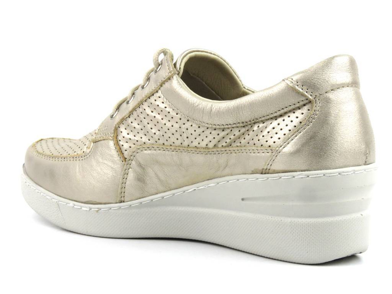 Skórzane półbuty damskie na koturnie - HELIOS Komfort 373, złote