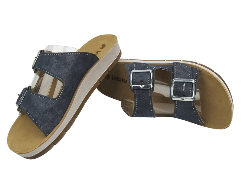 Klapki damskie z klamrami - INBLU PROCIDA, niebieskie - wsuwane