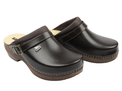 Skórzane klapki męskie na obcasie brązowe Leon PU101M