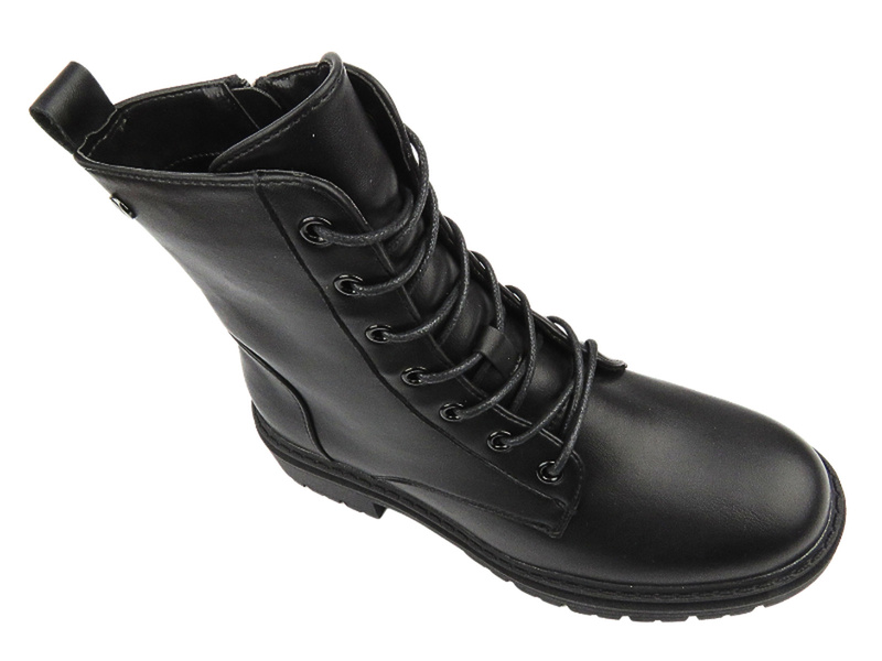 Skórzane Botki Damskie - Inblu IC-37 Czarne Na Zamek