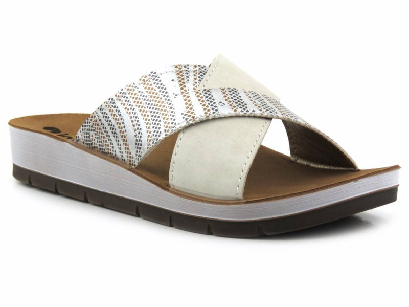 Klapki damskie ze skrzyżowanymi paskami - INBLU CP-38, beżowe