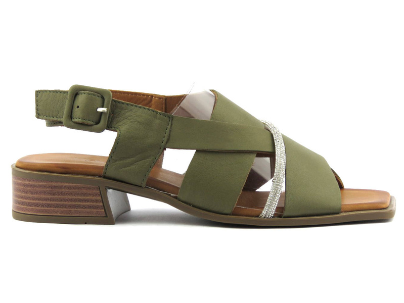 Sandały damskie z kwadratowym noskiem - VENEZIA 039892176, khaki