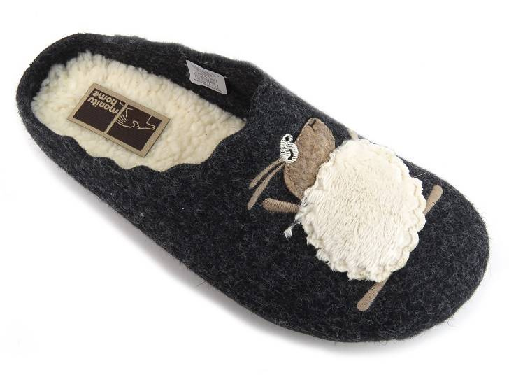 Filcowe kapcie damskie z wełną - MANITU 320088-01, czarne z owieczką