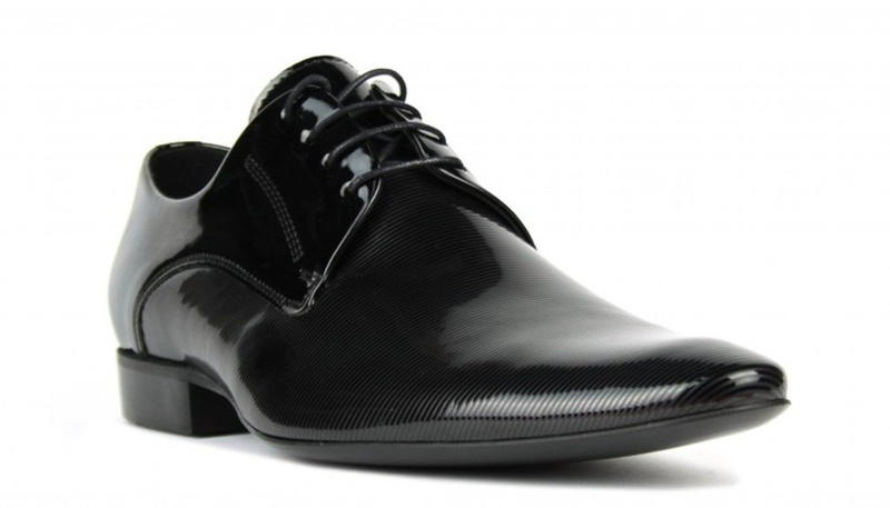 Derby męskie lakierowane polskiej marki Conhpol 3612, czarne