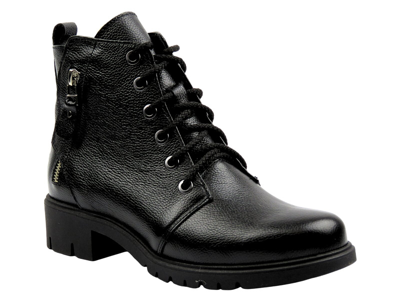 Wygodne, skórzane botki damskie na delikatnym obcasie - Galant 3343, czarne