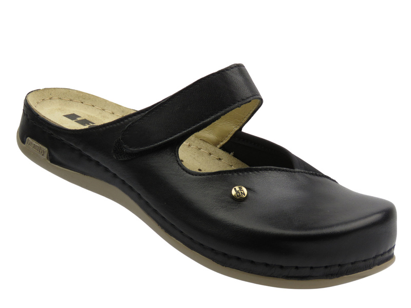 Skórzane Klapki Damskie czarne Leon 953