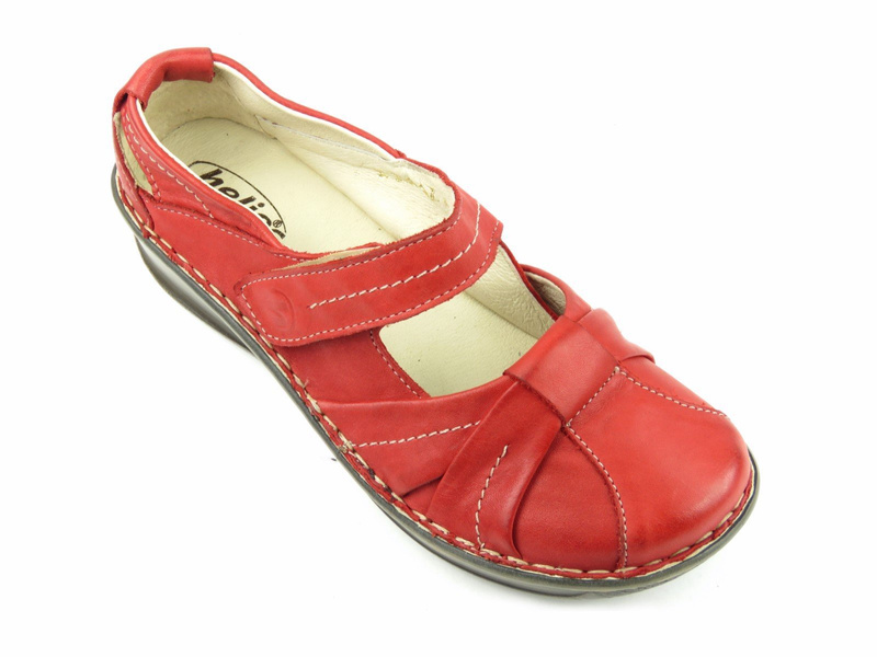 Skórzane półbuty damskie Helios 723/2, czerwone