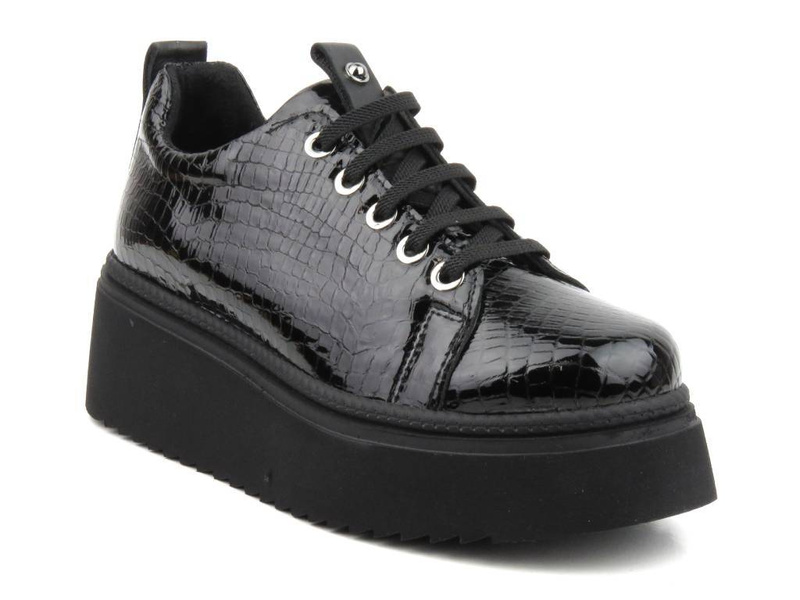 Sneakersy damskie na platformie - VENEZIA D23KA3360, czarne