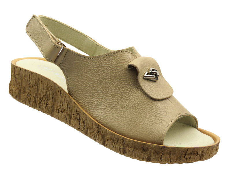 Sandały damskie skórzane ecru Helios Komfort 140