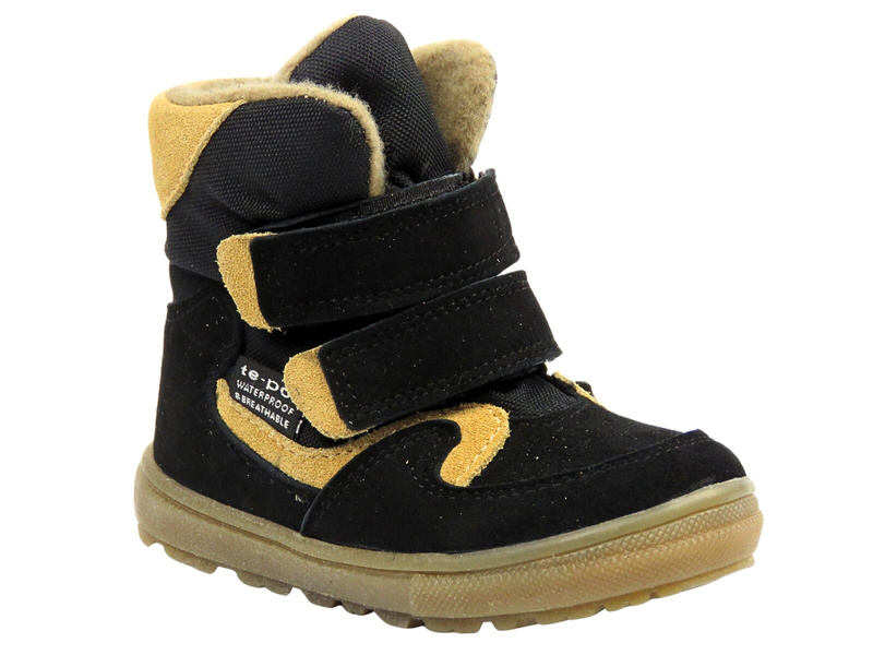 Dziecięce buty zimowe 198 z wełnianym ociepleniem, czarno-beżowe