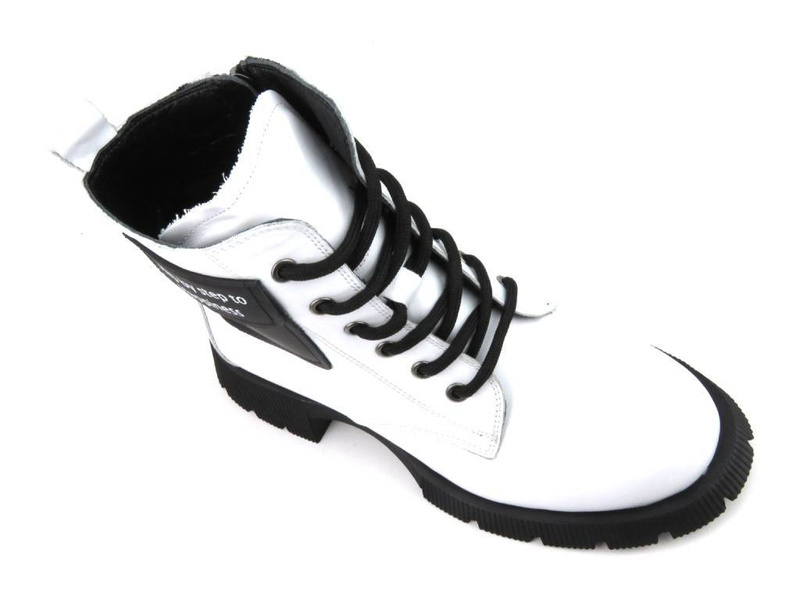 Botki damskie skórzane na klocku - VENEZIA G0153128, białe