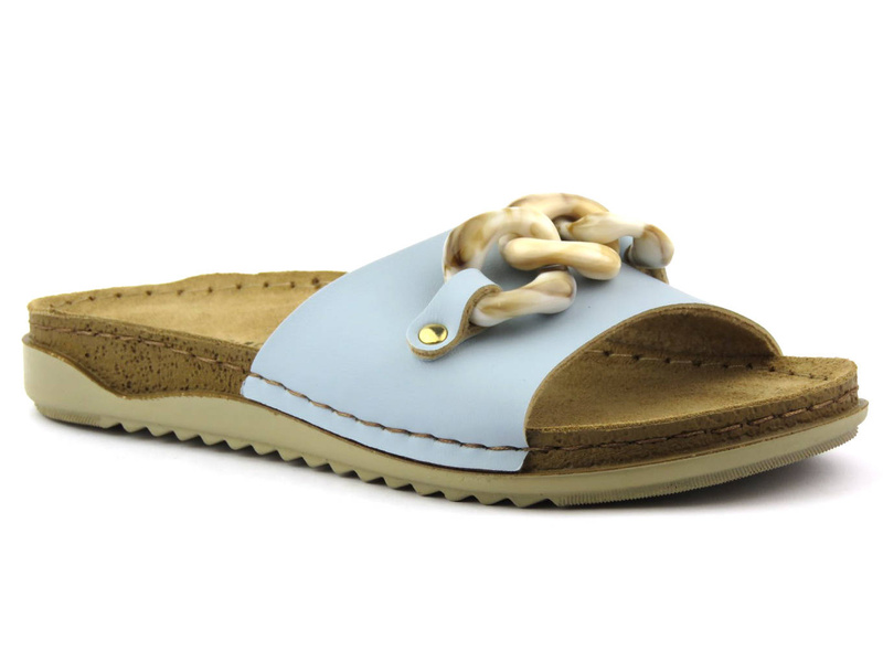 Klapki damskie z kamiennym łańcuchem - INBLU AA-64, niebieskie