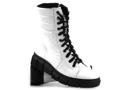 Lakierowane botki, workery damskie z wełną - HELIOS Komfort 611-2, białe