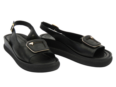 Skórzane sandały damskie polskiej marki czarne Nika Komfort H-138