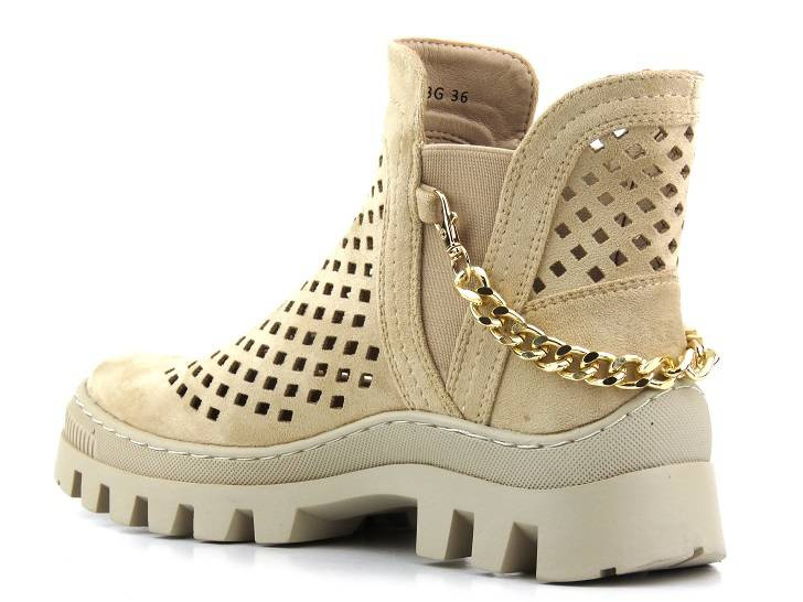 Botki damskie wiosenne, ażurowe workery - Potocki 23-12028BG, beżowe