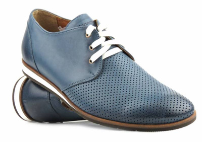 Skórzane lekkie półbuty męskie derby - CONHPOL D-1547S/03, granatowy