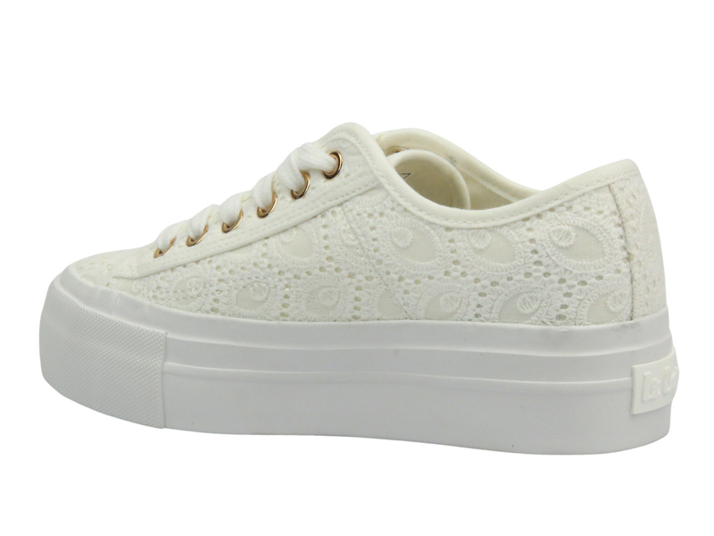 Trampki damskie na platformie - Lee Cooper 25-31-3438L, białe