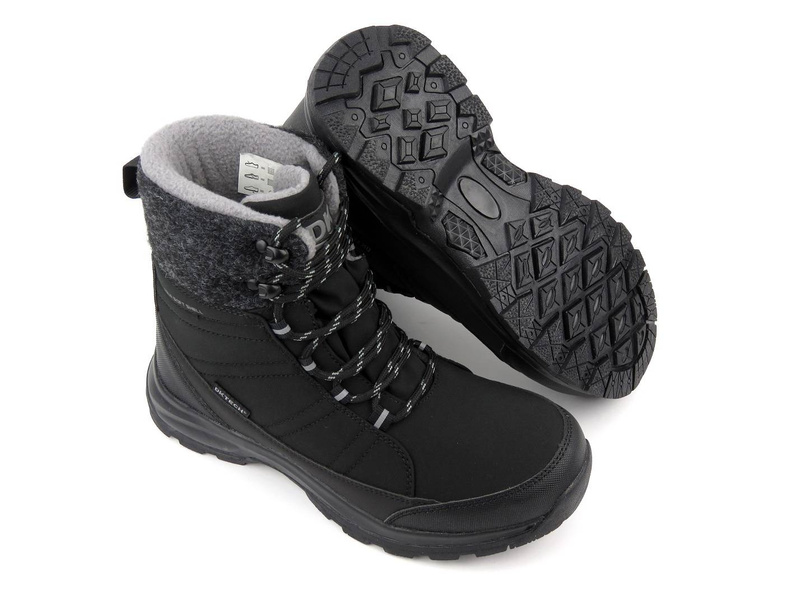 Śniegowce, buty zimowe damskie z materiałem Softshell - DK TECH 2104, czarno-szare