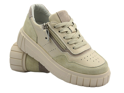 Sneakersy damskie na platformie beżowe Evento 25SP17-8350