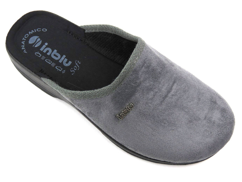 Kapcie męskie z welurową cholewką - INBLU PO-75, szare