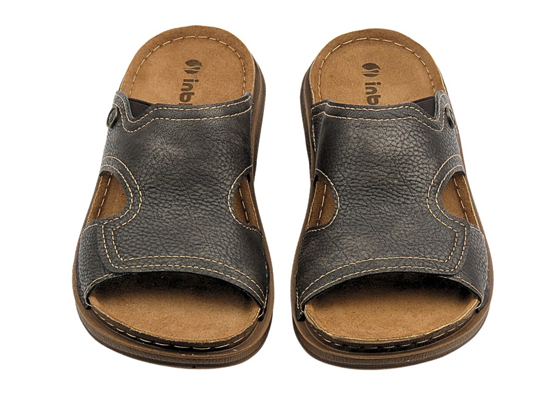 Wygodne klapki męskie z miękkiej skóry czarne INBLU VE-08