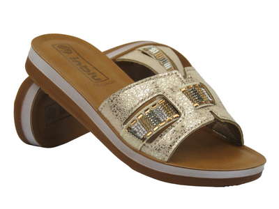 Klapki damskie z błyszczącą cholewką - INBLU ZO-08, beżowe