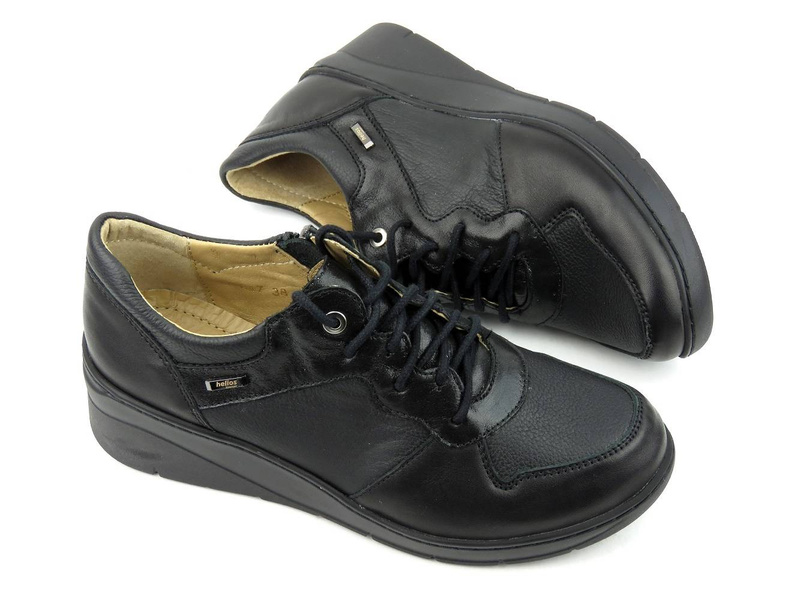 Sneakersy damskie z suwakiem i sznurowaniem - Helios Komfort 347, czarne