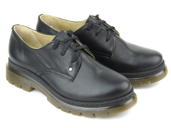 Skórzane półbuty damskie polskiej marki - HELIOS Komfort 412, czarne