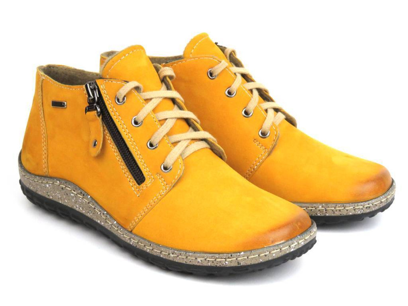 Skórzane botki damskie - Blu 1055, musztardowe