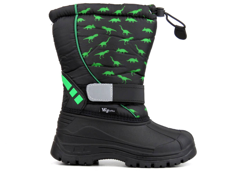 Śniegowce, buty zimowe dziecięce - WOJTYŁKO 23041, czarne w dinozaury