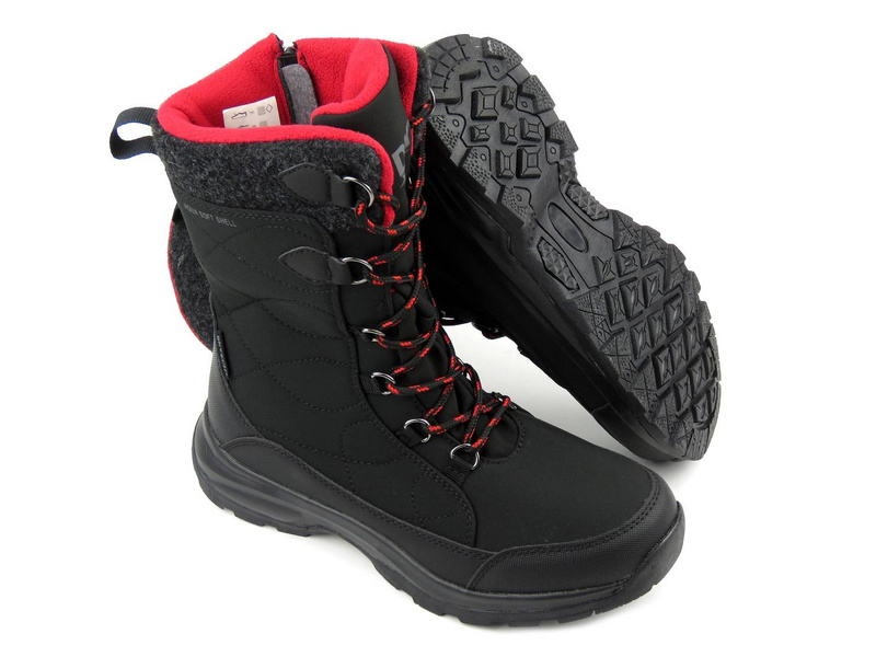 Wysokie buty zimowe, śniegowce damskie DK TECH SoftShell 2105, czarno-czerwone