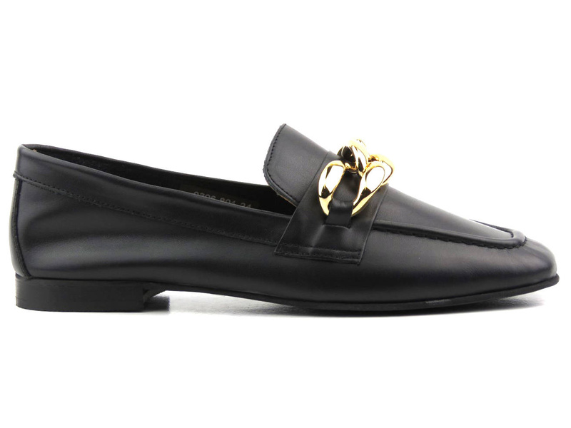 Mokasyny, lordsy damskie ze złotym łańcuchem - VENEZIA 0396801D, czarne