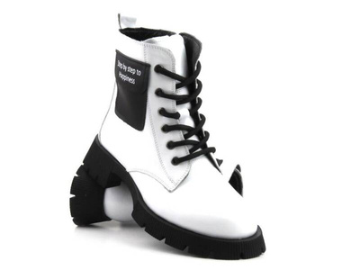 Botki damskie skórzane na klocku - VENEZIA G0153128, białe