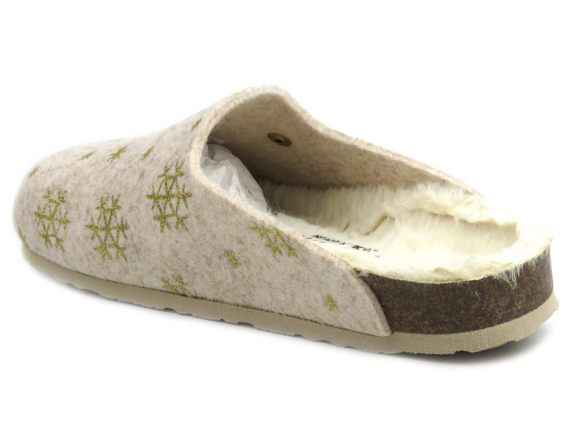 Ciepłe kapcie damskie z futerkiem w środku - GENUINS G104475, beżowo-złote