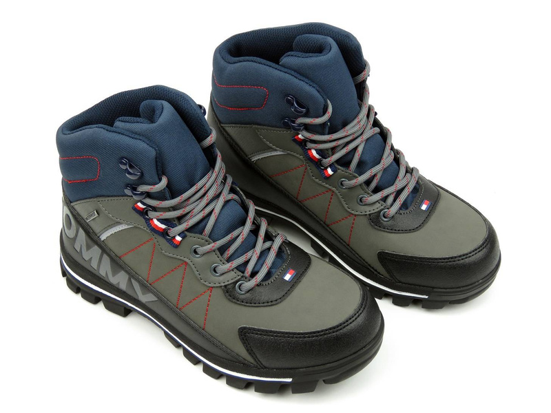Trekkingi, trapery damskie na grubej podeszwie - TOMMY HILFIGER T3B5-32095-0279X791, czarno-szare