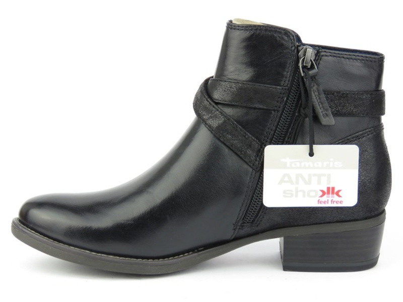 Skórzane botki damskie Tamaris 25364, czarne