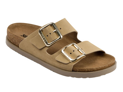 Klapki damskie z klamrą beżowe Leon 7010