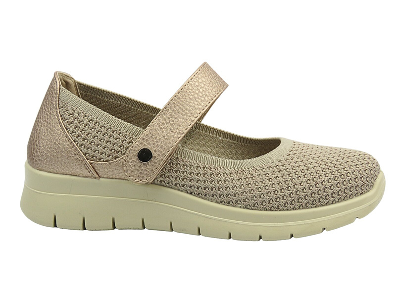 Półbuty damskie z paskiem na rzep beżowe UNISOFT 25PB02-8886