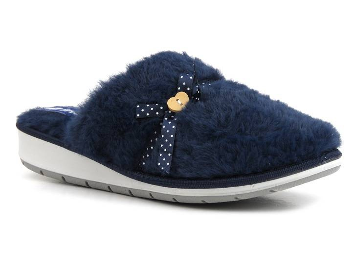 Futerkowe, miękkie kapcie damskie z kokardką - INBLU LB-91, granatowe